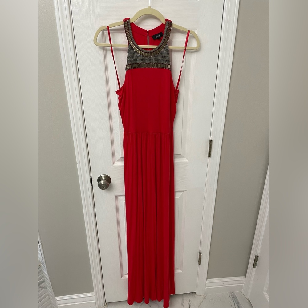 Red maxi dress with detail neckline